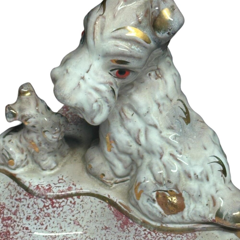Vintage Scottie Schnauzer Dog Ceramic Ashtray Retro Pink Gold White Trinket Tray - Picture 6 of 14